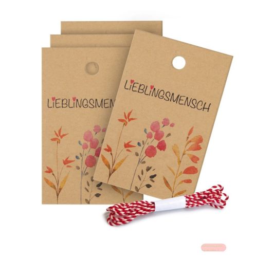 Bild von LIEBLINGSMENSCH, Anhängerset, 4er Set, 8,5x5,5cm & 1,1m Kordel - VE 10 (Sets)
