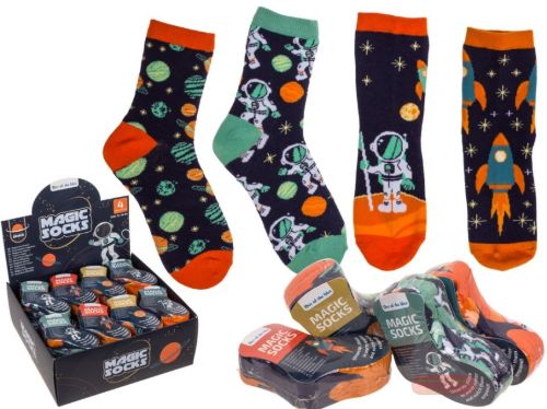 Bild von Magic Socks Space aus 72% Baumwolle, Gr.22-34 unique, 4-fach ass. im Display - VE 24