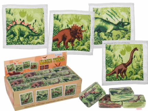 Bild von Magic Towel Dinosaurier aus Baumwolle, 30x30cm, 4-fach ass. im Display - VE 48 (SR)