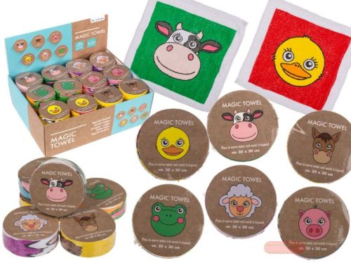 Bild von Magic Towel Farmtiere aus Baumwolle, 30x30cm, 6-fach ass. im Display - VE 48