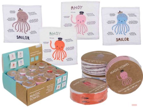 Bild von Magic Towel Octopus aus Baumwolle, 30x30cm, 4-fach ass. im Display - VE 48