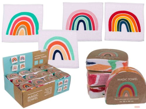 Bild von Magic Towel Regenbogen aus Baumwolle, 30x30cm, 4-fach ass. im Display - VE 48