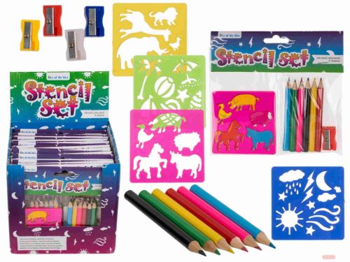 Bild von Malset mit Farbstiften, Schablone & Spitzer, mehrfach gemischt im Beutel, Display - VE 24