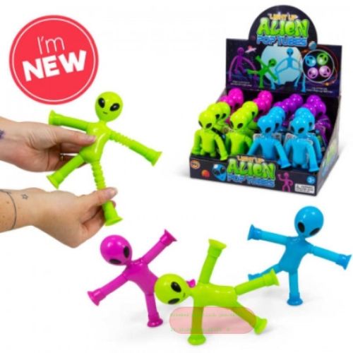 Bild von LIGHT UP ALIEN POP TUBES, Aliens leuchtend, ca.15cm, im Display - VE 24