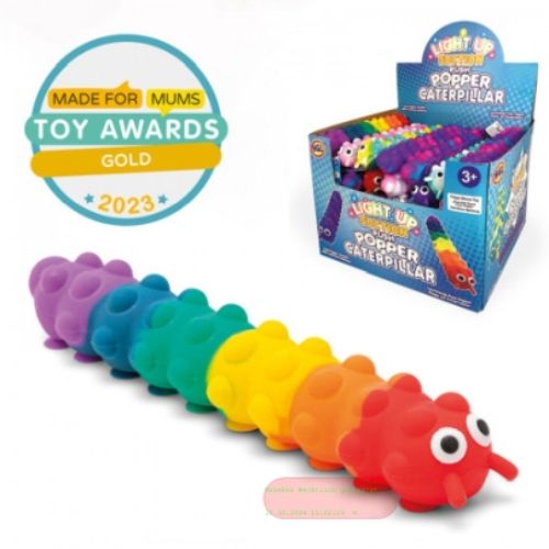 Bild von LIGHT UP SUCTION PUSH POPPER CATERPILLAR, Raupe mit Licht gemischt,ca.26cm,Display - VE 36