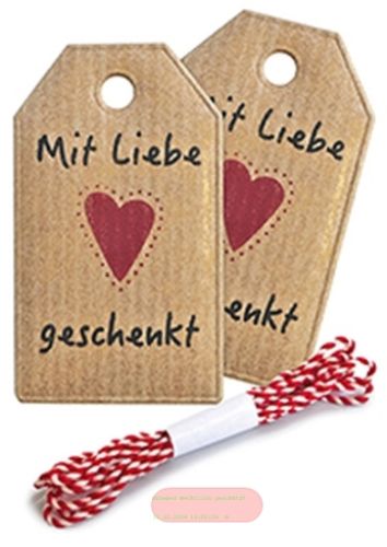 Bild von MIT LIEBE GESCHENKT, Anhängerset, 2er Set, 3.5x6cm & 1,1m Kordel - VE 10 (Sets)