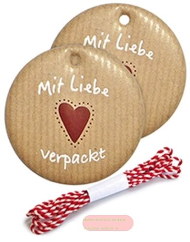 Bild von MIT LIEBE VERPACKT, Anhängerset, 2er Set, D:5cm & 1,1m Kordel - VE 10 (Sets)