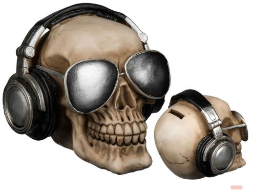 Bild von Polyresin-Spardose Skull Musicstar, ca.16x13cm - VE 3