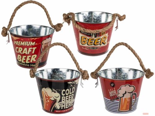 Bild von Metall-Biereimer Beer mit Flaschenöffner, ca.24x19cm, 4-fach ass. - VE 12