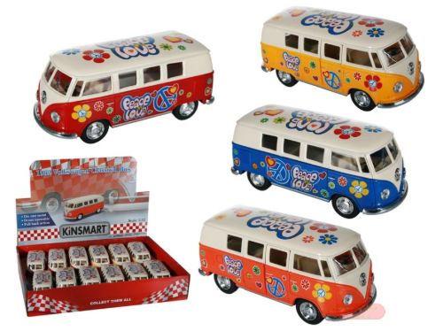 Bild von Metall-Bus VW T1 1962 Peace&Love, Rückziehmotor, ca.12x5cm, 4-fach ass. im Display - VE 12