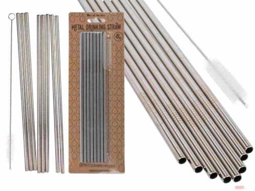 Bild von Metall-Trinkhalme, ca.23cm, 8 Stk. pro Pack, mit Bürste, Box - VE 6