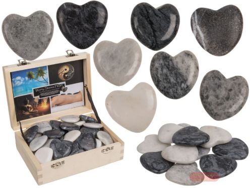 Bild von Naturstein Worry Stones, herzförmig, ca.4,5cm, mehrfach ass. in Holzkiste - VE 36