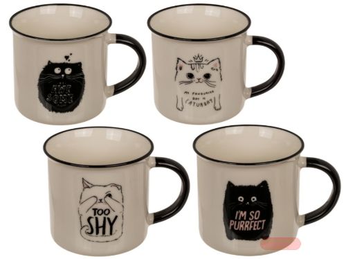 Bild von New Bone China-Becher Funny Kitten, ca.9x8,5cm, 4-fach gemischt in Braunbox - VE 12