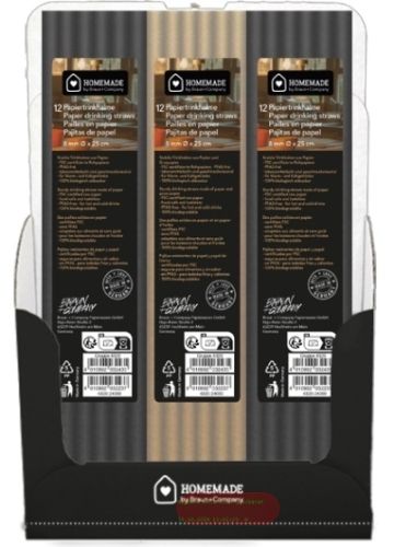 Bild von Papiertrinkhalme, 12er Sets pro Pack, schwarz+gras gemischt, Display - VE 24 (Pack)