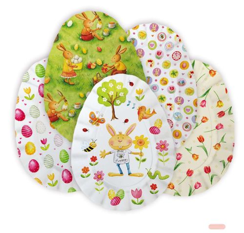 Bild von Osterteller, Karton bedruckt, Ei 18x28cm, assortiert (3er-Pack) - VE 25 (Pack)