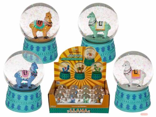 Bild von Polyresin-Glitterkugeln Lama, ca.6x4cm, 4-fach ass. im Display - VE 12 (SR)