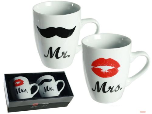 Bild von Porzellan-Becher Mr.&Mrs. im Set, ca.10x8cm, Box - VE 6
