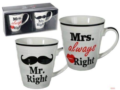 Bild von Porzellan-Becher Mr.Right&Mrs.always Right im Set, ca.10x9cm, Box - VE 4
