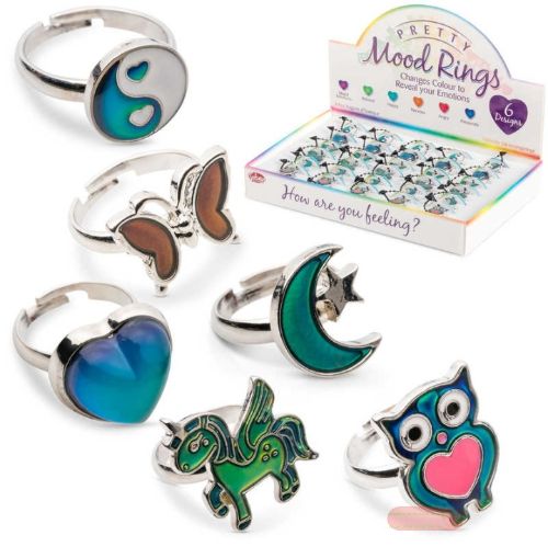 Bild von PRETTY MOOD RINGS, Stimmungsringe verstellbar, mehrfach gemischte Motive, Display - VE 30