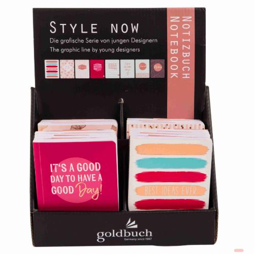 Bild von Notizbuch DIN A6, 192 S. weiss, Style now, 8-fach ass. im Display - VE 16