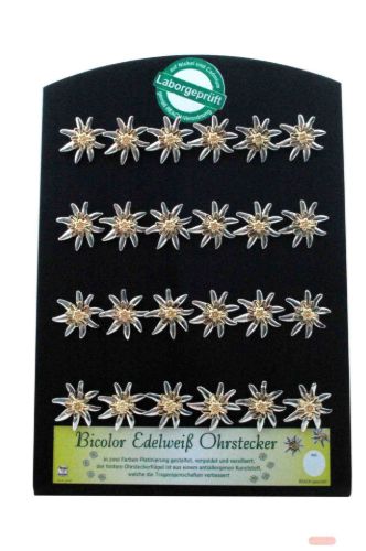 Bild von Ohrsteckerpaar Edelweiss Bicolor in zwei Farben platiniert, Gross, mit Display - VE 12