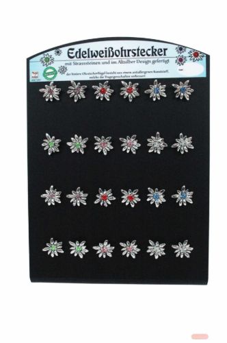 Bild von Ohrsteckerpaar Edelweiss mit Strasssteinen, 6-fach gemischt mit Display - VE 12 (Paar)