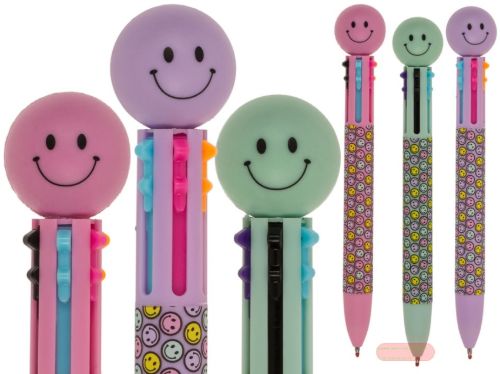 Bild von Radierbarer Kugelschreiber, 14.5cm, Be Happy mit 6-fach MIne, gemischt im Display - VE 24
