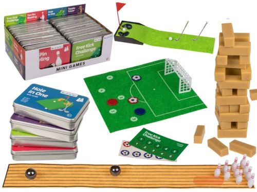 Bild von Reisespiele mini Kunststoff in Dose, 4-fach gemischt, 12x8cm, Display - VE 12