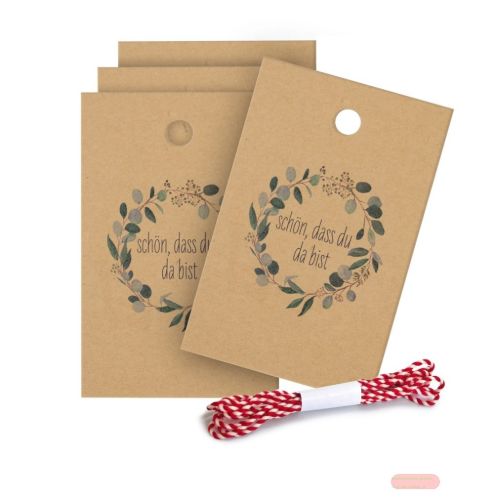 Bild von SCHÖN DAS DU DA BIST, Anhängerset, 4er Set, 8,5x5,5cm & 1,1m Kordel - VE 10 (Sets)