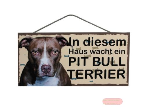 Bild von Schilder Haustier 25x12,5cm, Sperrholz 8mm mit Kordel, Hund Pit Bull Terrier