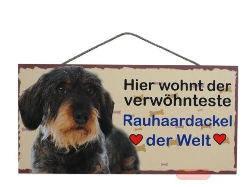 Bild von Schilder Haustier 25x12,5cm, Sperrholz 8mm mit Kordel, Hund Rauhaardackel
