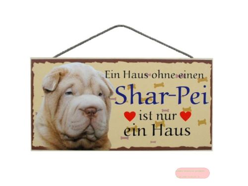 Bild von Schilder Haustier 25x12,5cm, Sperrholz 8mm mit Kordel, Hund Shar-Pei
