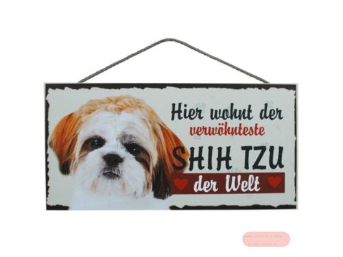 Bild von Schilder Haustier 25x12,5cm, Sperrholz 8mm mit Kordel, Hund Shihtzu verwöhnt