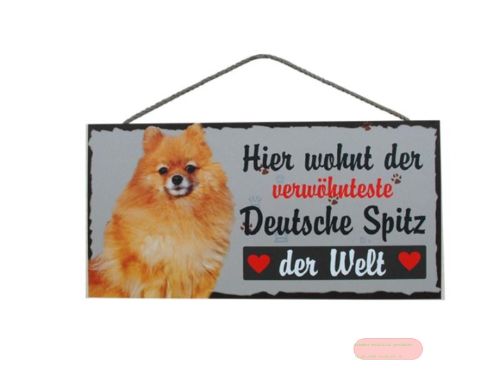 Bild von Schilder Haustier 25x12,5cm, Sperrholz 8mm mit Kordel, Hund Spitz