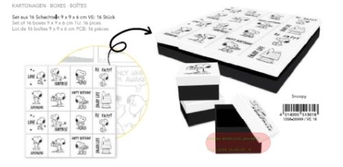 Bild von Schachtel-Kartonage 9x9x5,7cm, Sortierung Snoopy schwarz-weiss gemischt - VE 16