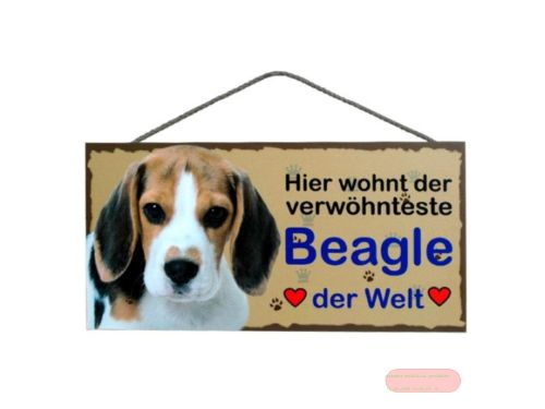 Bild von Schilder Haustier 25x12,5cm, Sperrholz 8mm mit Kordel, Hund Beagle