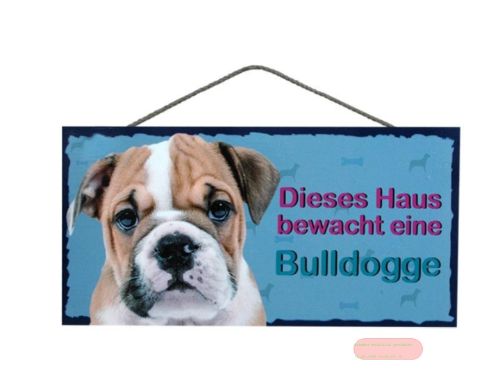 Bild von Schilder Haustier 25x12,5cm, Sperrholz 8mm mit Kordel, Hund Bulldogge