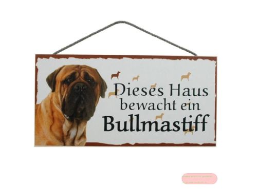 Bild von Schilder Haustier 25x12,5cm, Sperrholz 8mm mit Kordel, Hund Bullmastiff