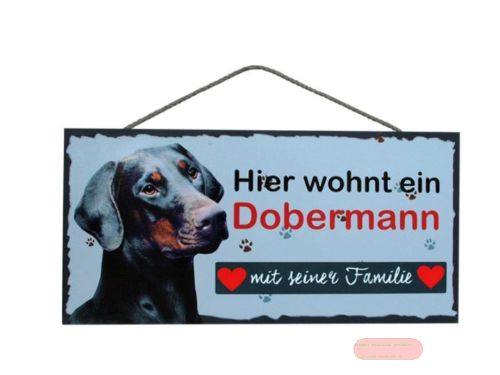 Bild von Schilder Haustier 25x12,5cm, Sperrholz 8mm mit Kordel, Hund Dobermann