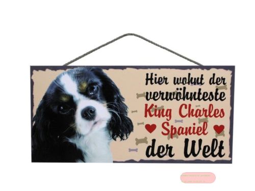 Bild von Schilder Haustier 25x12,5cm, Sperrholz 8mm mit Kordel, Hund King Charles