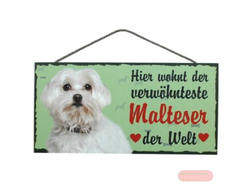 Bild von Schilder Haustier 25x12,5cm, Sperrholz 8mm mit Kordel, Hund Malteser