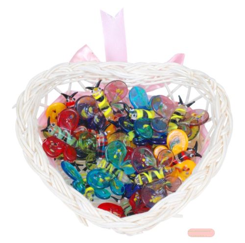 Bild von Schmetterlinge aus Glas, ca.3,5cm, Handarbeit, im Körbchen - VE 30