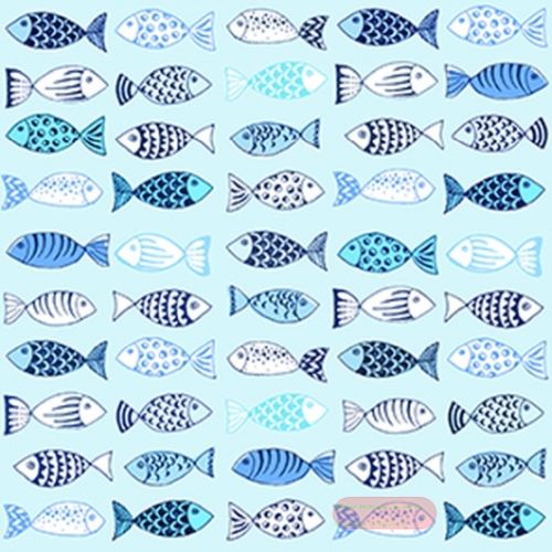 Bild von Servietten 33x33cm, A.L.C. Many Fishes blau - VE 6