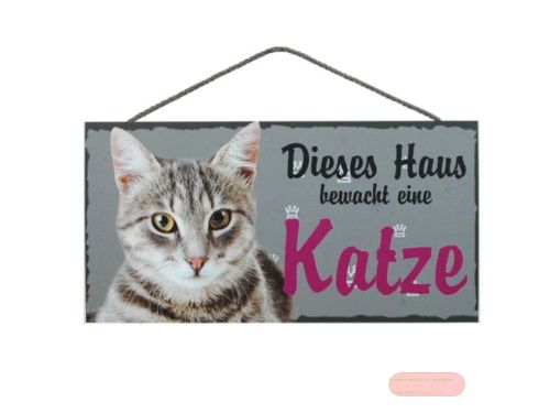 Bild von Schilder Haustier 25x12,5cm, Sperrholz 8mm mit Kordel, Katze Haus - VE 3