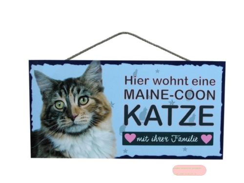 Bild von Schilder Haustier 25x12,5cm, Sperrholz 8mm mit Kordel, Katze Maine-Coon - VE 3