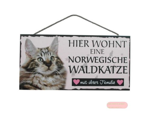 Bild von Schilder Haustier 25x12,5cm, Sperrholz 8mm mit Kordel, Katze Norwegisch - VE 3