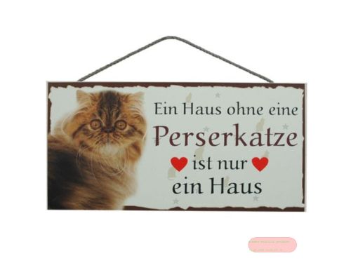 Bild von Schilder Haustier 25x12,5cm, Sperrholz 8mm mit Kordel, Katze Perser