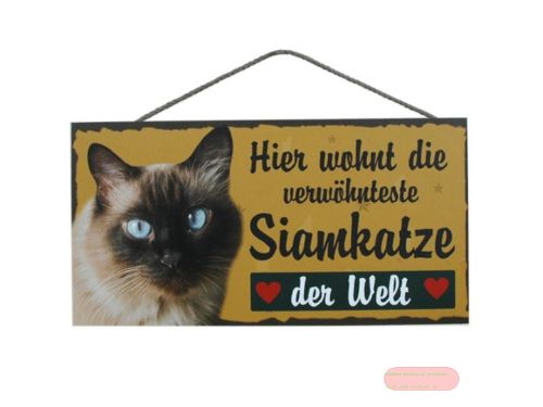 Bild von Schilder Haustier 25x12,5cm, Sperrholz 8mm mit Kordel, Katze Siam