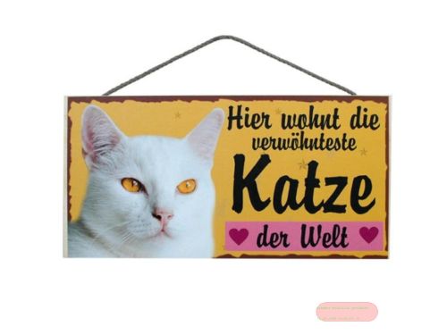 Bild von Schilder Haustier 25x12,5cm, Sperrholz 8mm mit Kordel, Katze verwöhnt - VE 3