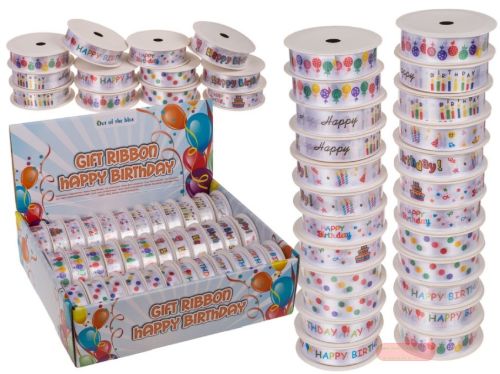 Bild von Schleifenband Happy Birthday, Rolle à 2cm x 2m, 6-fach gemischt, Display - VE 36